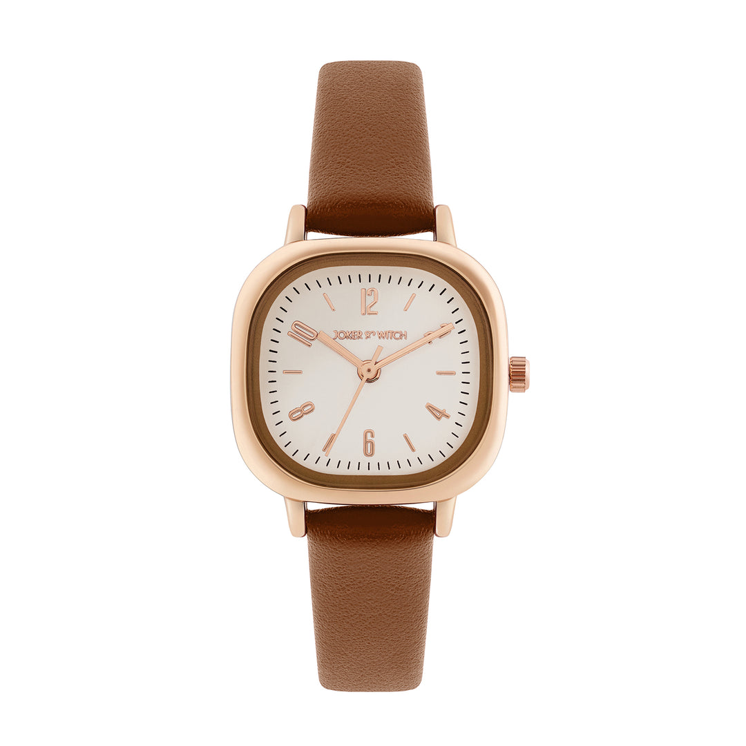 Cinque Cream Mini Square Dial Brown PU Strap Women's Watch