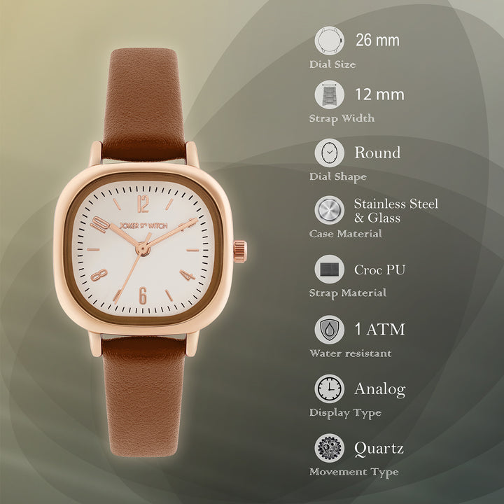 Cinque Cream Mini Square Dial Brown PU Strap Women's Watch