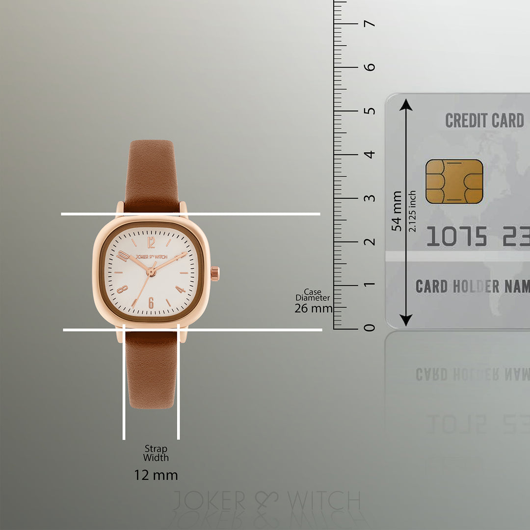 Cinque Cream Mini Square Dial Brown PU Strap Women's Watch