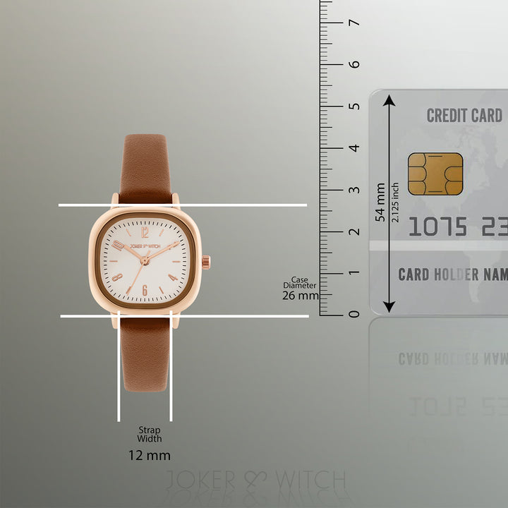 Cinque Cream Mini Square Dial Brown PU Strap Women's Watch