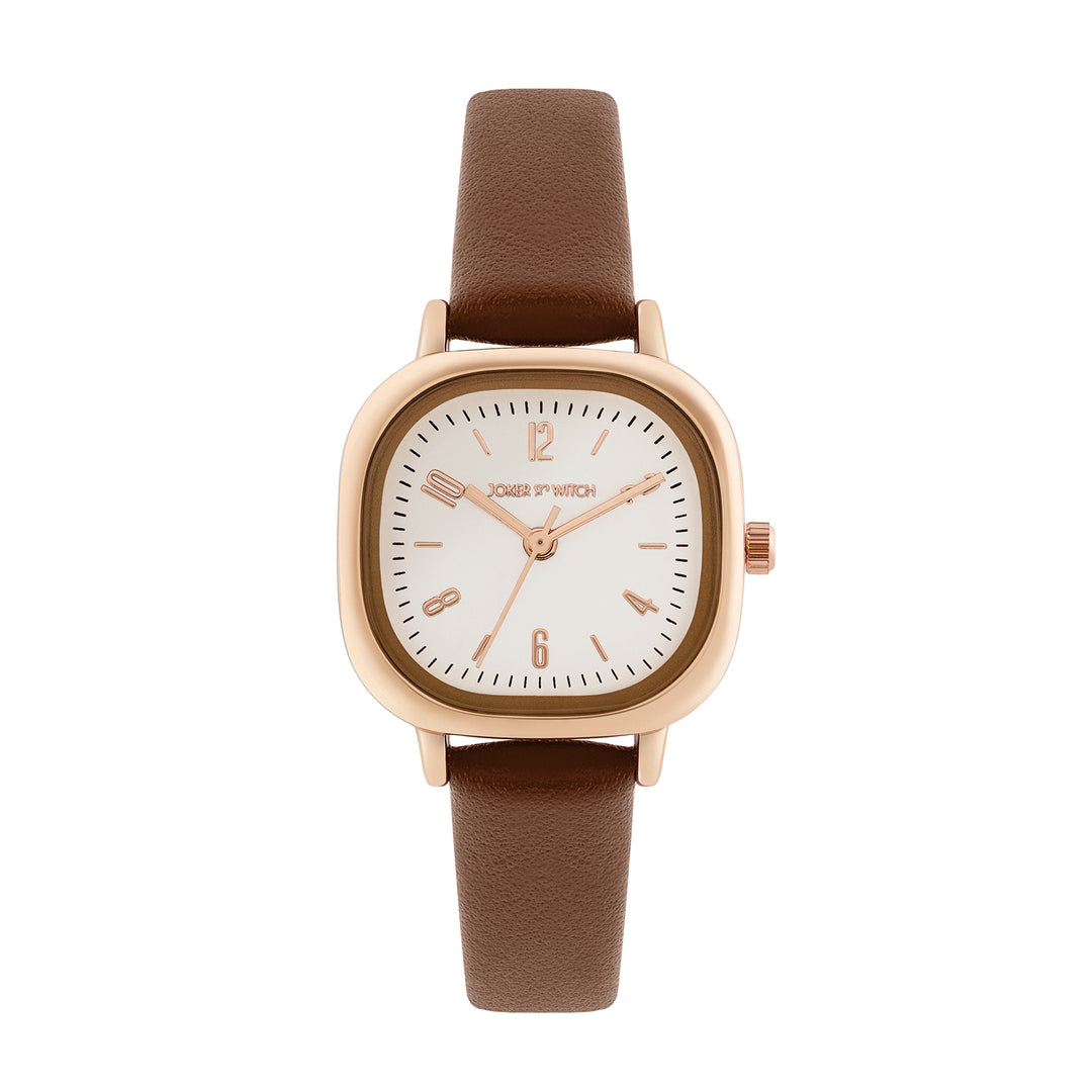 Cinque Cream Mini Square Dial Chocolate PU Strap Women's Watch