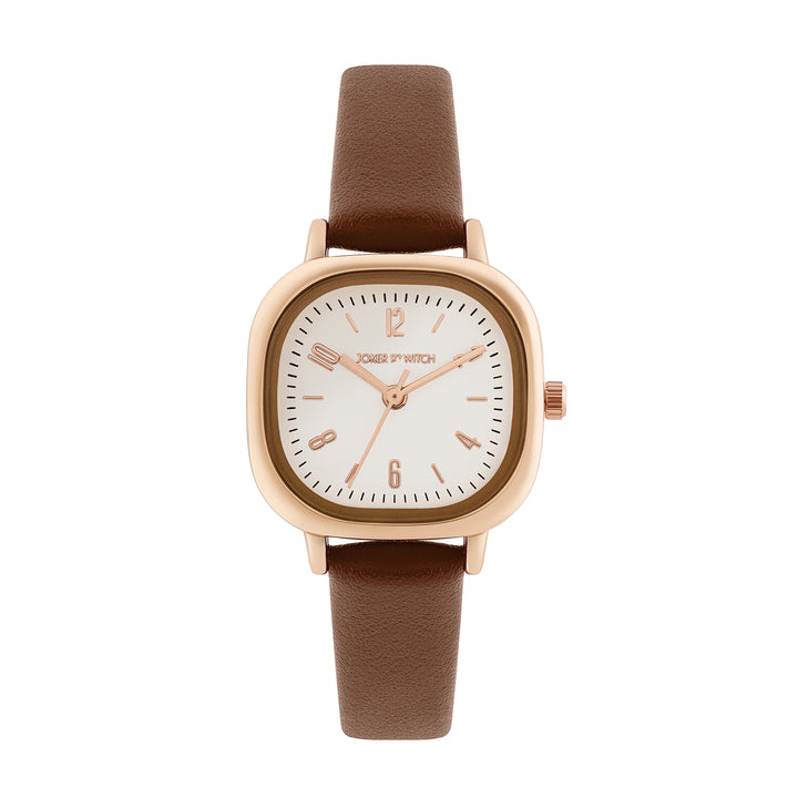Cinque Cream Mini Square Dial Chocolate PU Strap Women's Watch