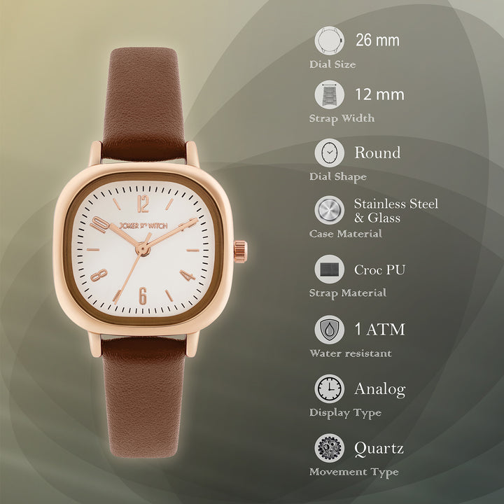 Cinque Cream Mini Square Dial Chocolate PU Strap Women's Watch