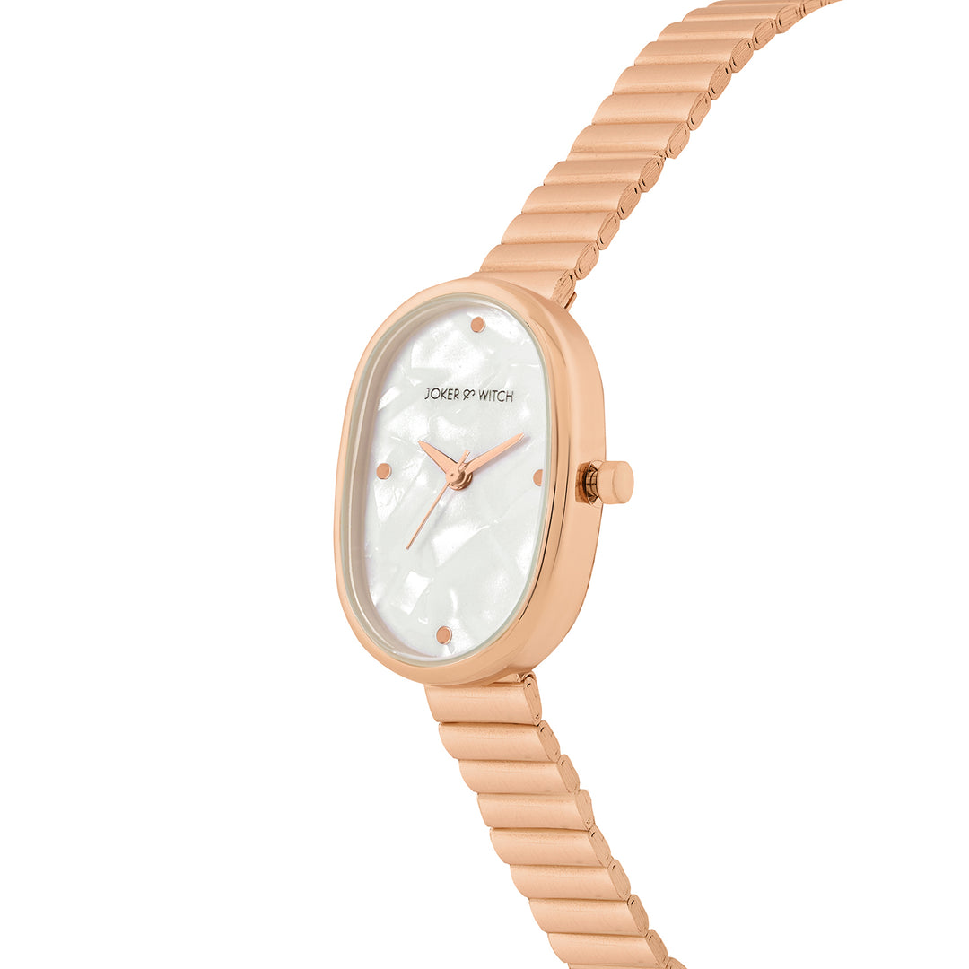 Eterna White MOP Small Oval Dial Rose Gold Linked Chain Strap Women's Watch
