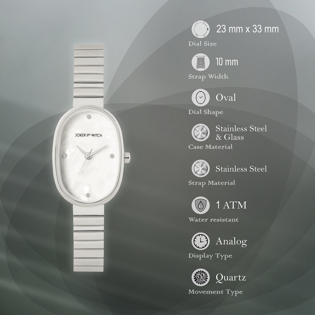 Eterna White MOP Small Oval Dial Silver Linked Chain Strap Women's Watch