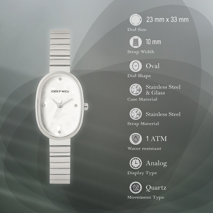 Eterna White MOP Small Oval Dial Silver Linked Chain Strap Women's Watch