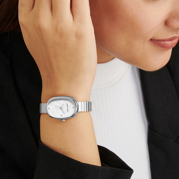 Eterna White MOP Small Oval Dial Silver Linked Chain Strap Women's Watch