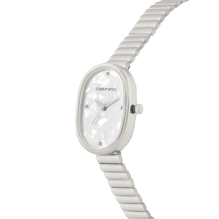 Eterna White MOP Small Oval Dial Silver Linked Chain Strap Women's Watch