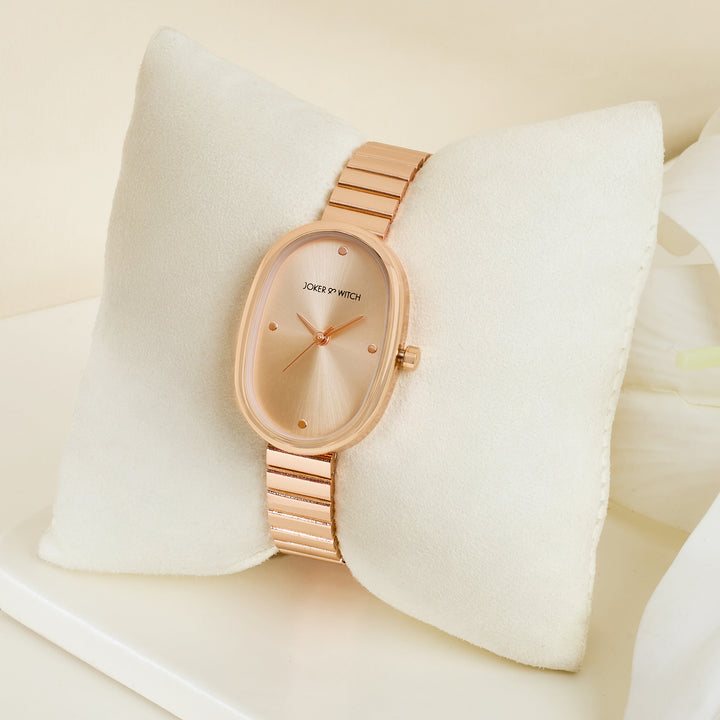 Eterna Rose Gold Sunray Small Oval Dial Rose Gold Linked Chain Strap Women's Watch