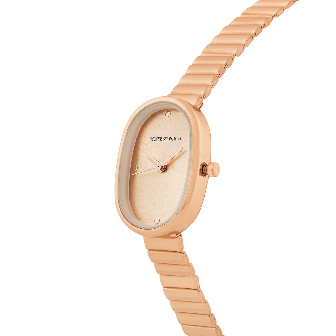 Eterna Rose Gold Sunray Small Oval Dial Rose Gold Linked Chain Strap Women's Watch