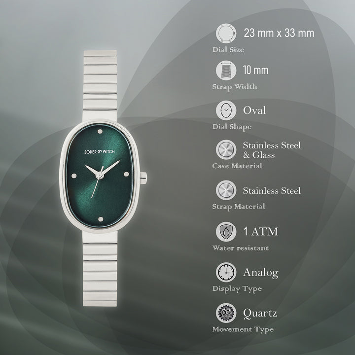 Eterna Emerald Sunray Small Oval Dial Silver Linked Chain Strap Women's Watch