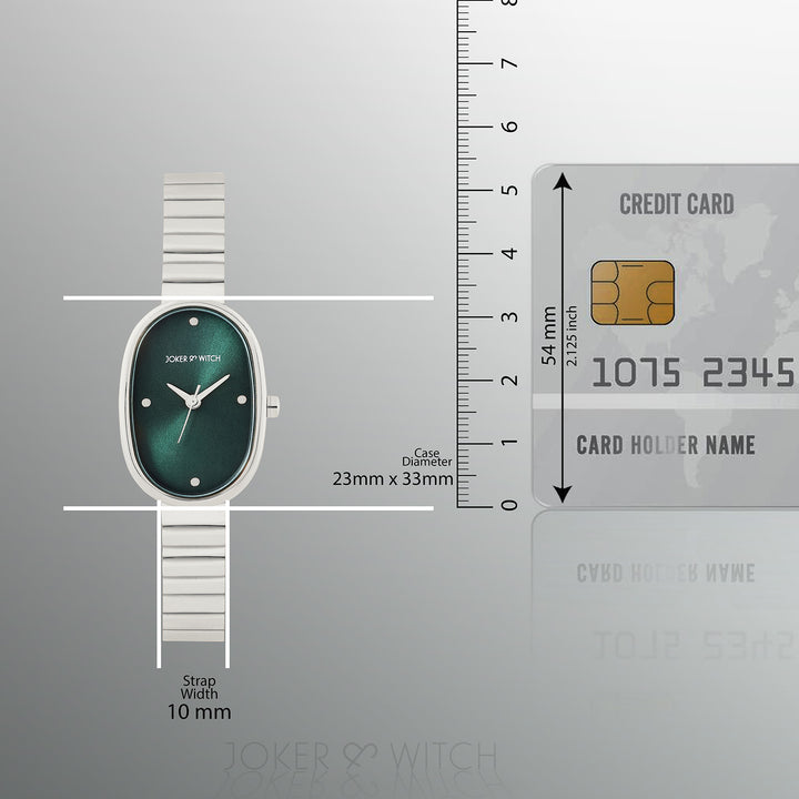 Eterna Emerald Sunray Small Oval Dial Silver Linked Chain Strap Women's Watch