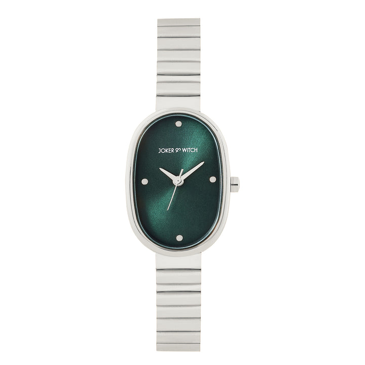 Eterna Emerald Sunray Small Oval Dial Silver Linked Chain Strap Women's Watch