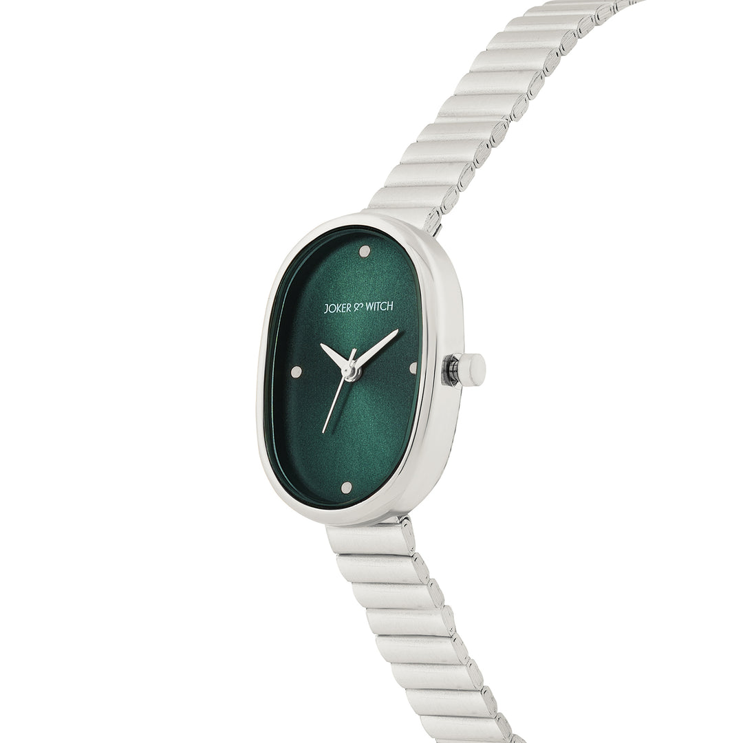 Eterna Emerald Sunray Small Oval Dial Silver Linked Chain Strap Women's Watch