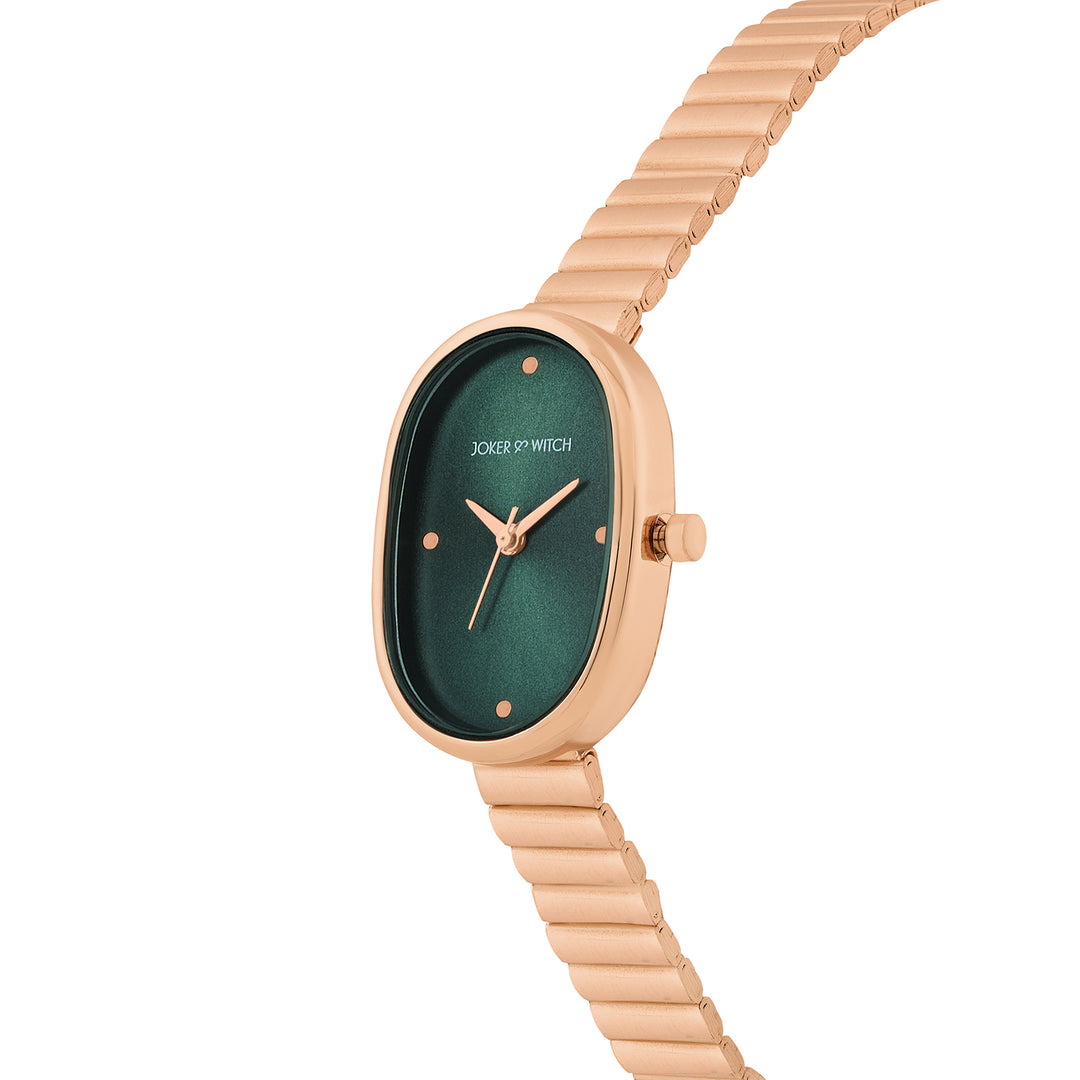 Eterna Emerald Sunray Small Oval Dial Rose Gold Linked Chain Strap Women's Watch
