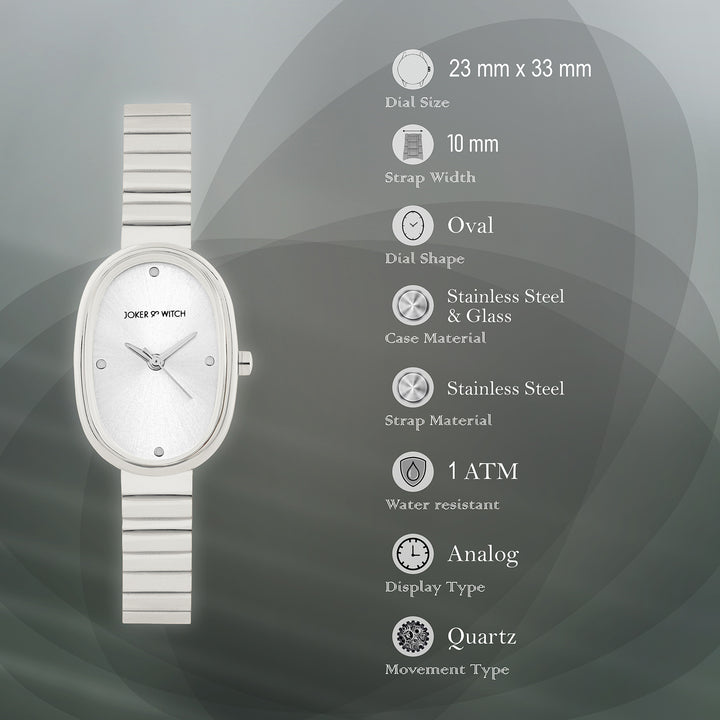 Eterna Silver Sunray Small Oval Dial Silver Linked Chain Strap Women's Watch