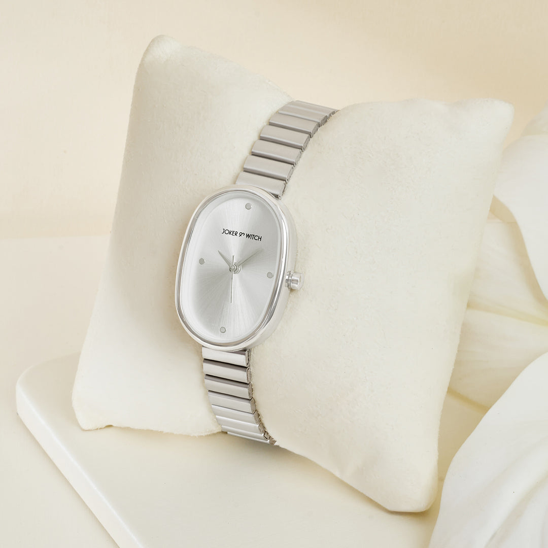 Eterna Silver Sunray Small Oval Dial Silver Linked Chain Strap Women's Watch