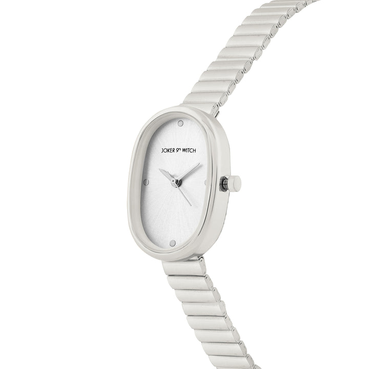 Eterna Silver Sunray Small Oval Dial Silver Linked Chain Strap Women's Watch
