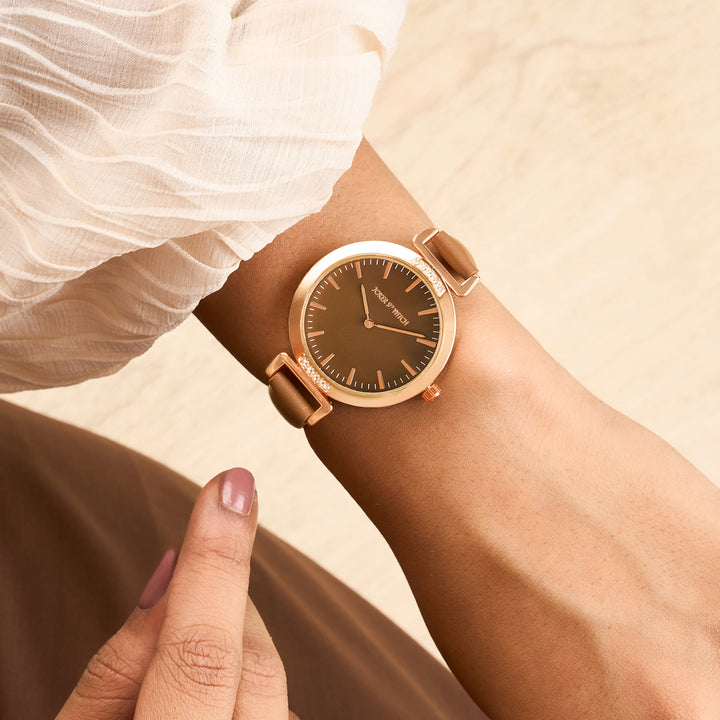 Petite Mocha Medium Dial PU Strap Women's Watch