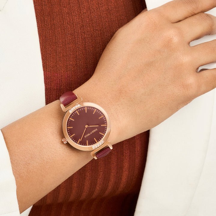 Petite Maroon Medium Dial PU Strap Women's Watch