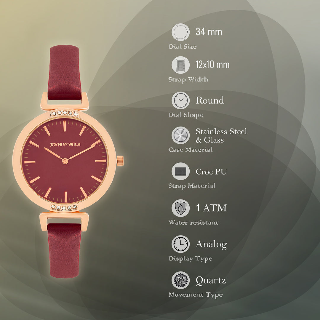 Petite Maroon Medium Dial PU Strap Women's Watch