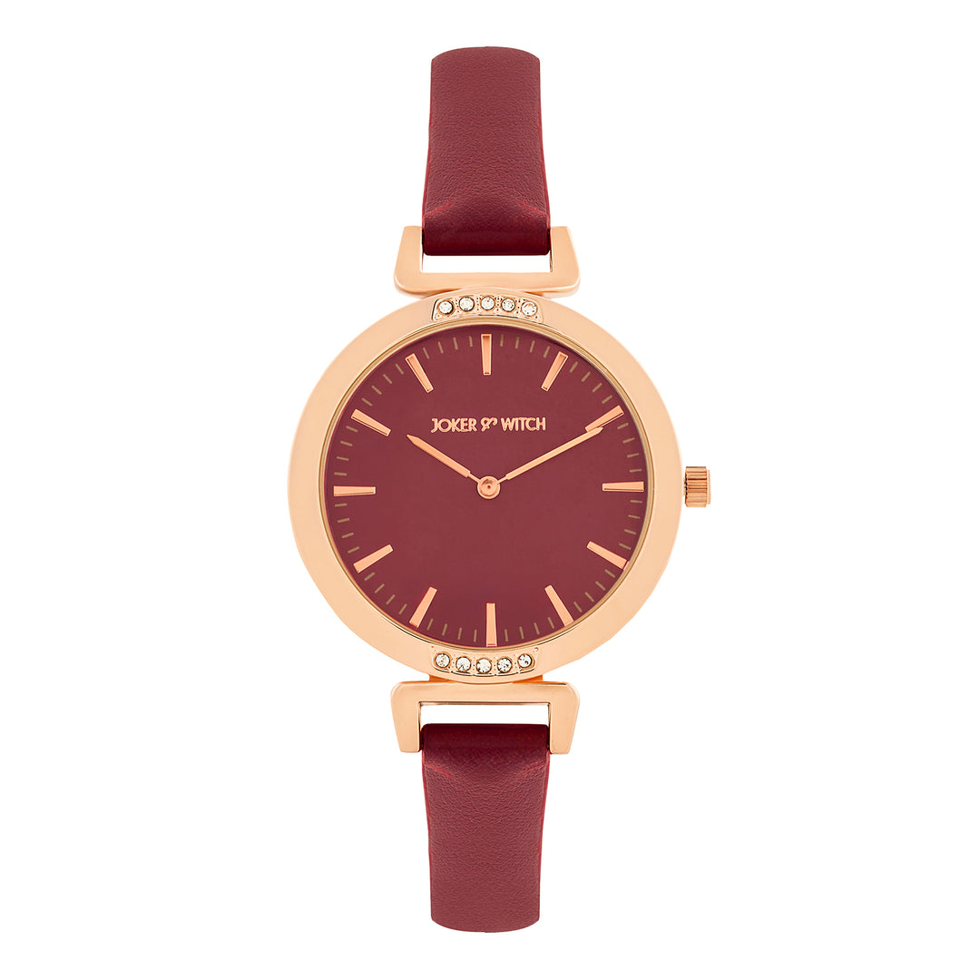 Petite Maroon Medium Dial PU Strap Women's Watch