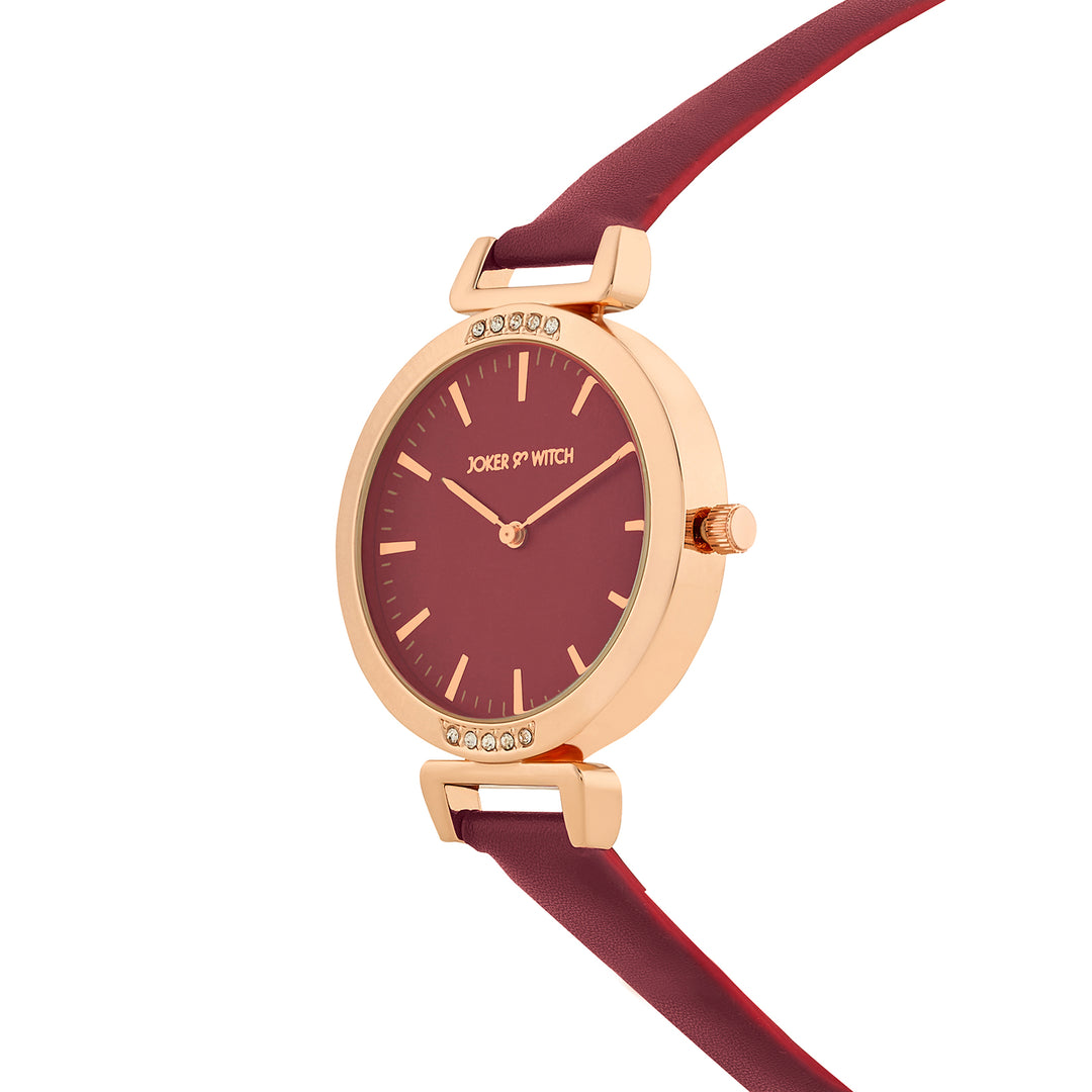 Petite Maroon Medium Dial PU Strap Women's Watch