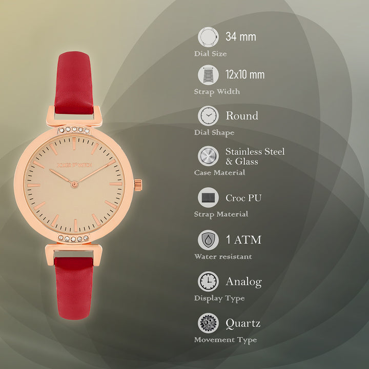 Petite Beige Medium Dial Maroon PU Strap Women's Watch