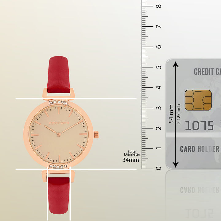 Petite Beige Medium Dial Maroon PU Strap Women's Watch