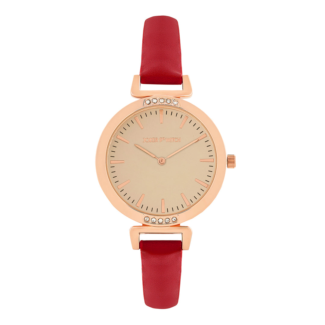 Petite Beige Medium Dial Maroon PU Strap Women's Watch