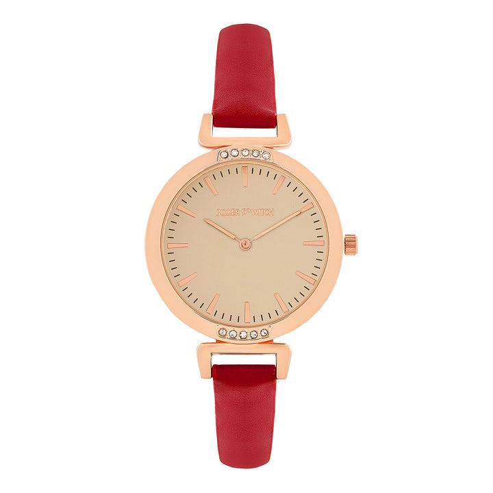 Petite Beige Medium Dial Maroon PU Strap Women's Watch
