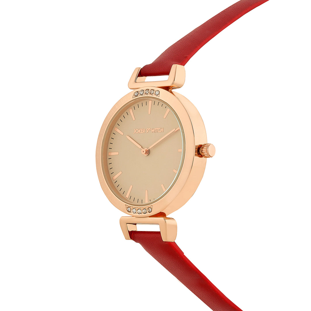 Petite Beige Medium Dial Maroon PU Strap Women's Watch