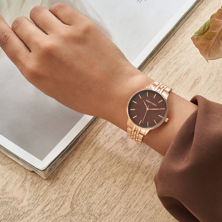 Mini Nebula Brown Medium Dial Rose Gold Linked Chain Strap Women's Watch