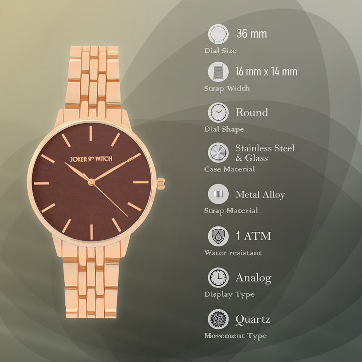 Mini Nebula Brown Medium Dial Rose Gold Linked Chain Strap Women's Watch