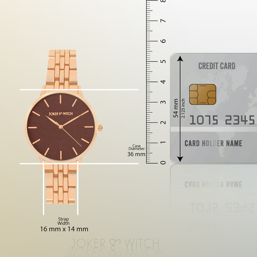 Mini Nebula Brown Medium Dial Rose Gold Linked Chain Strap Women's Watch