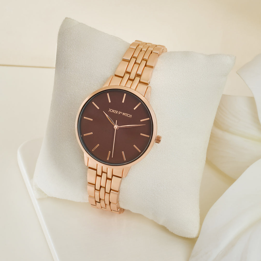 Mini Nebula Brown Medium Dial Rose Gold Linked Chain Strap Women's Watch