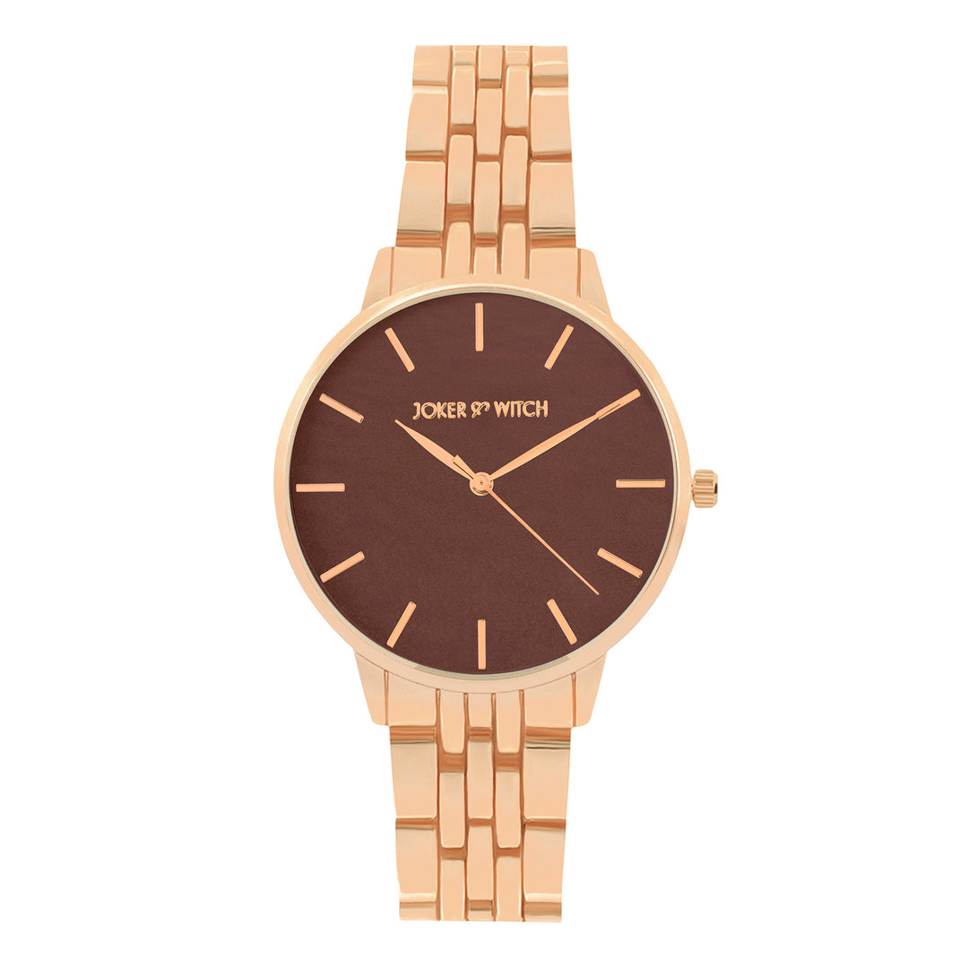 Mini Nebula Brown Medium Dial Rose Gold Linked Chain Strap Women's Watch