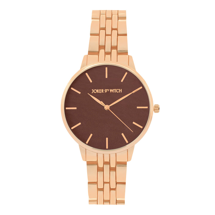 Mini Nebula Brown Medium Dial Rose Gold Linked Chain Strap Women's Watch