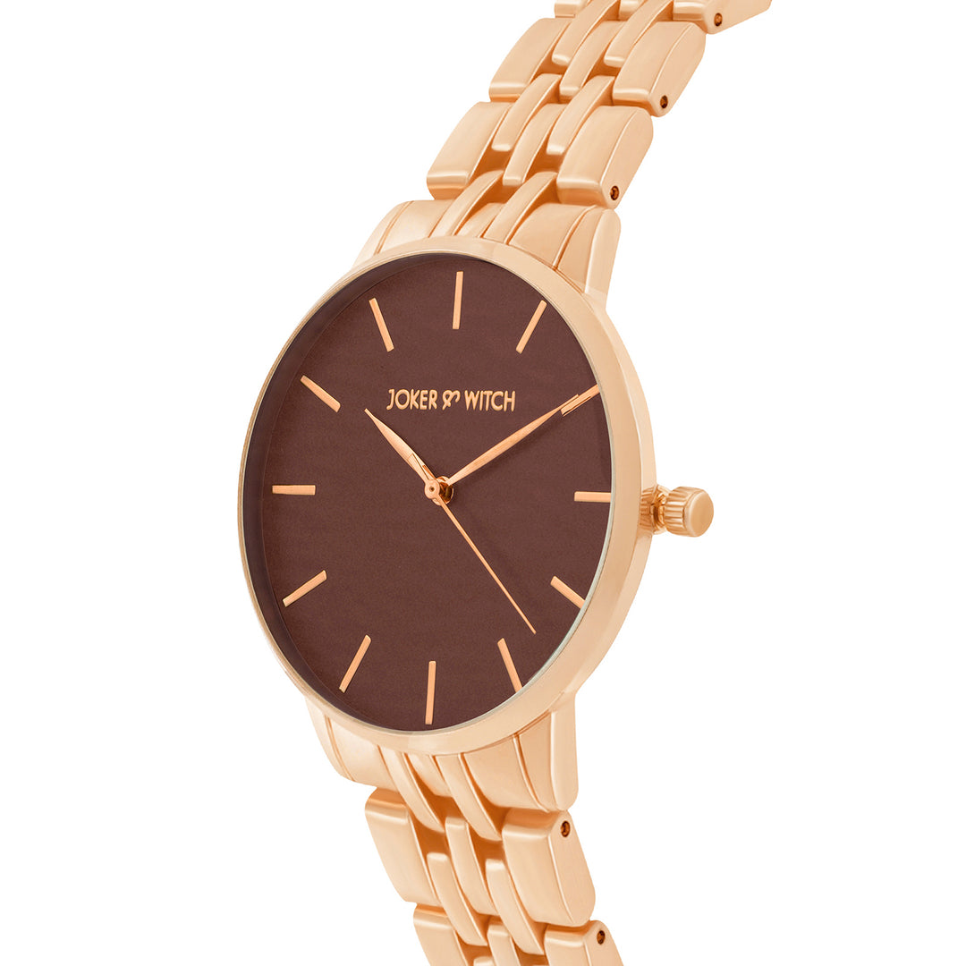 Mini Nebula Brown Medium Dial Rose Gold Linked Chain Strap Women's Watch