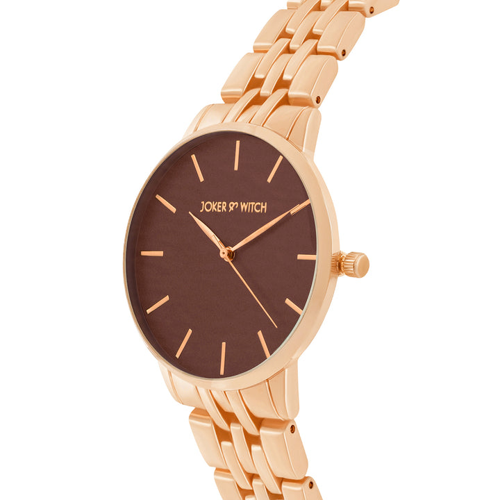 Mini Nebula Brown Medium Dial Rose Gold Linked Chain Strap Women's Watch