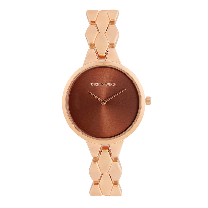 Athens Brown Sunray Medium Dial Rose Gold Bracelet Strap Women's Watch