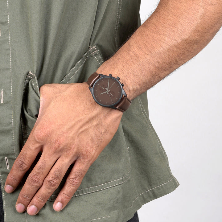 Beetle Brown Large Dial PU Strap Men's Watch