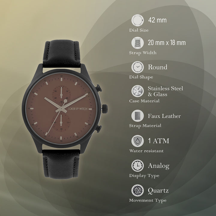 Beetle Brown Large Dial Black PU Strap Men's Watch