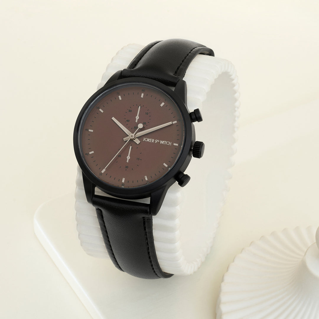 Beetle Brown Large Dial Black PU Strap Men's Watch