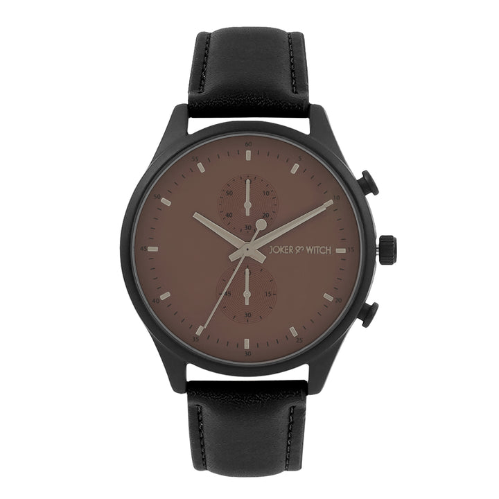 Beetle Brown Large Dial Black PU Strap Men's Watch