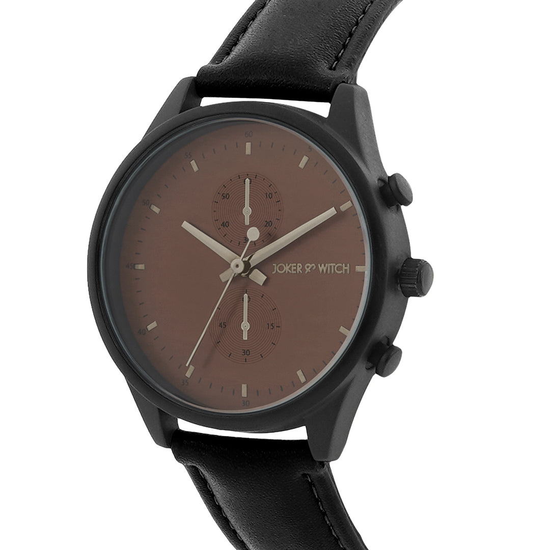 Beetle Brown Large Dial Black PU Strap Men's Watch