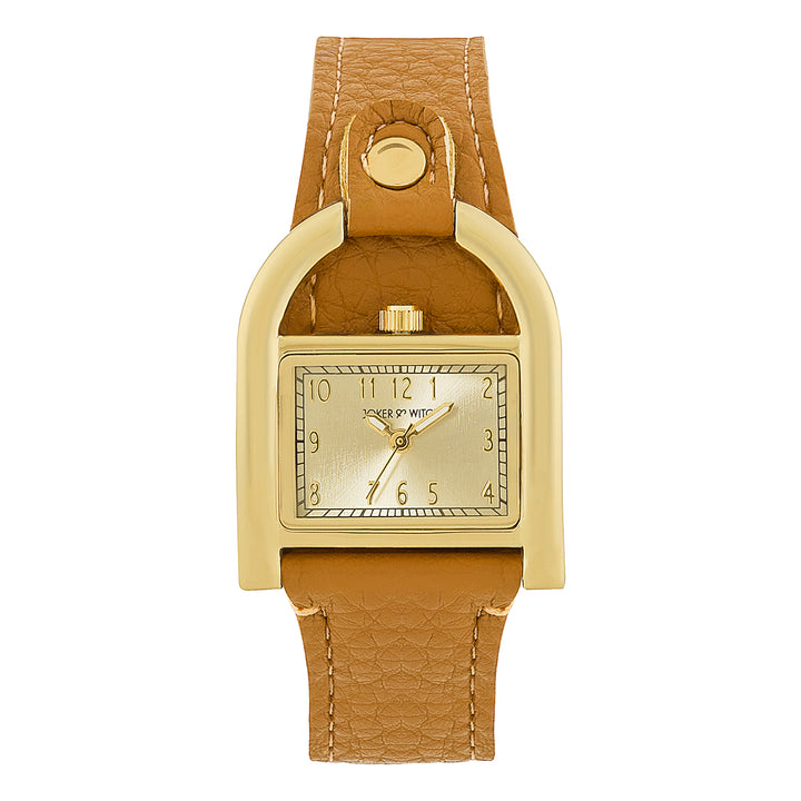 Dara Champagne Sunray Medium Rectangle Dial Brown PU Strap Women's Watch