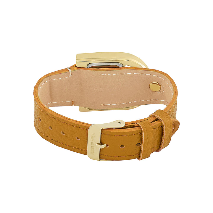 Dara Champagne Sunray Medium Rectangle Dial Brown PU Strap Women's Watch