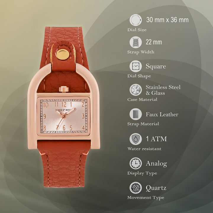 Dara Champagne Sunray Medium Rectangle Dial Maroon PU Strap Women's Watch