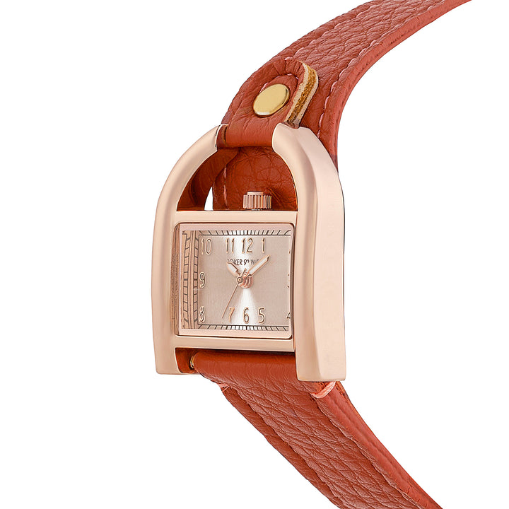 Dara Champagne Sunray Medium Rectangle Dial Maroon PU Strap Women's Watch